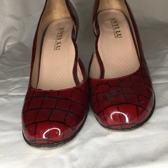 Anyi Lu Embossed Croc Red Patent Leather Heels 40 - Picture 4 of 9